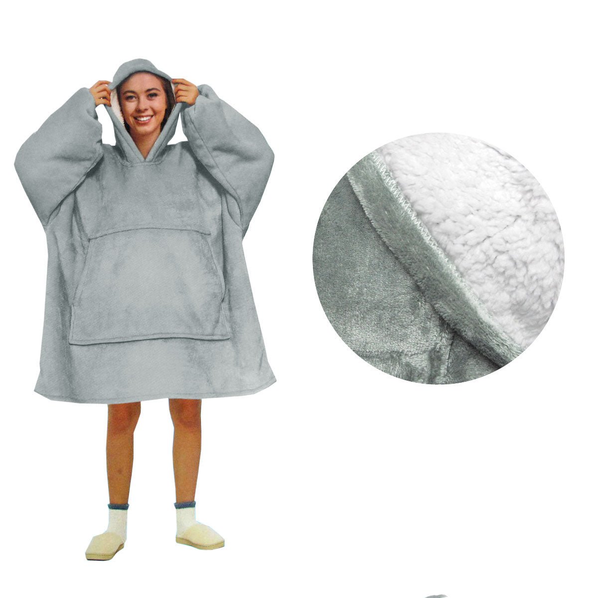 Blanket Hoodie with Sherpa Reverse Plain Silver - NuSea